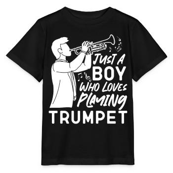 Trumpet Player Just A Boy Who - Stanley/Stella Kinder T-Shirt MINI CREATOR  - Schwarz - Vorne - Mikhail (115cm)