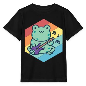 Netter Gitarrist-Frosch-Gitarren-Rockgitarren-Musi - Stanley/Stella Kinder T-Shirt MINI CREATOR  - Schwarz - Vorne - Mikhail (115cm)