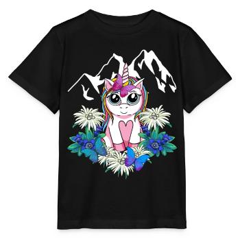 Alps Unicorn Spring Mythical Animals Alm Children - Stanley/Stella MINI CREATOR Kids’ T-Shirt - black - Front - Mikhail (115cm)