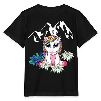 Alps Unicorn Children Tyrol Mountains Peaks Flowers - Stanley/Stella MINI CREATOR Kids’ T-Shirt - black - Front - Mikhail (115cm)