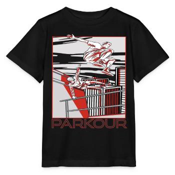 Parkour Warnung Über alles springen Laufen Springe - Stanley/Stella Kinder T-Shirt MINI CREATOR  - Schwarz - Vorne - Mikhail (115cm)