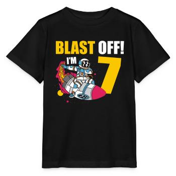 Je suis 7 Astronaut Lover Spaceship Joyeux anniversaire - T-shirt bio MINI CREATOR Stanley/Stella Enfant - noir - Devant - Mikhail (115cm)