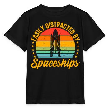 Easily Distracted By Spaceships - Space Ship Rocke - Stanley/Stella MINI CREATOR Kids’ T-Shirt - black - Front - Mikhail (115cm)