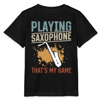 Playing Saxophone That's My Game - Saxophonist Mus - Stanley/Stella Kinder T-Shirt MINI CREATOR  - Schwarz - Vorne - Mikhail (115cm)