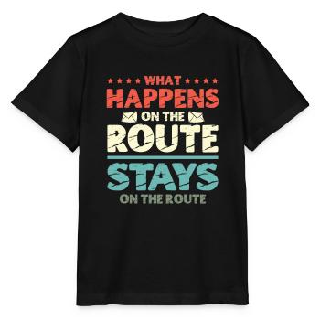 What happens on the route stays on the route - Stanley/Stella MINI CREATOR Kids’ T-Shirt - black - Front - Mikhail (115cm)