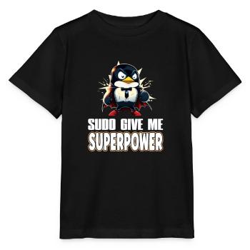 Linux Sudo Superpower Tux Superhero Penguin - Stanley/Stella Kinder T-Shirt MINI CREATOR  - Schwarz - Vorne - Mikhail (115cm)