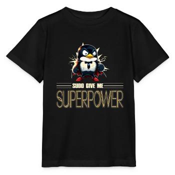 Linux Tux with Sudo Superpower Super-Penguin - Stanley/Stella Kinder T-Shirt MINI CREATOR  - Schwarz - Vorne - Mikhail (115cm)
