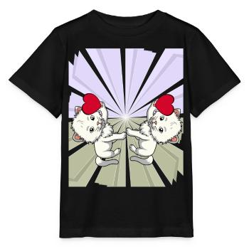 Herz Katzen Glückwunsch Gratulieren Geburtstag - Stanley/Stella Kinder T-Shirt MINI CREATOR  - Schwarz - Vorne - Mikhail (115cm)