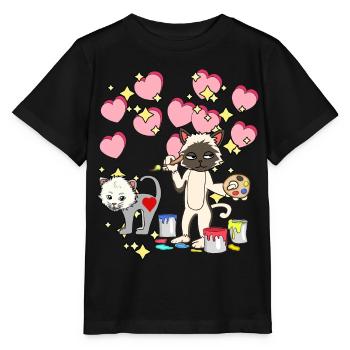 Für Kinder malen Katze Pinsel Kindergarten bunt - Stanley/Stella Kinder T-Shirt MINI CREATOR  - Schwarz - Vorne - Mikhail (115cm)
