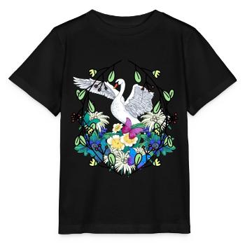 Début du printemps Cygne Faune Nature Oiseaux - T-shirt bio MINI CREATOR Stanley/Stella Enfant - noir - Devant - Mikhail (115cm)