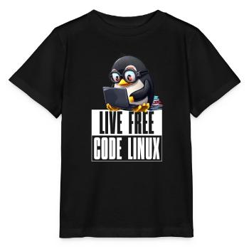 Live Free Code Linux Nerd Tux Nerdy Penguin Coding - Stanley/Stella Kinder T-Shirt MINI CREATOR  - Schwarz - Vorne - Mikhail (115cm)