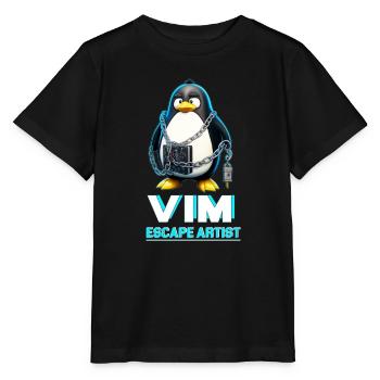 Funny for Linux Admins VIM Escape Artist Tux - Stanley/Stella Kinder T-Shirt MINI CREATOR  - Schwarz - Vorne - Mikhail (115cm)
