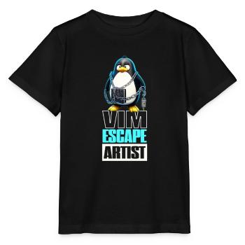 Linux Humor VIM Escape Artist Tux the Penguin - Stanley/Stella Kinder T-Shirt MINI CREATOR  - Schwarz - Vorne - Mikhail (115cm)