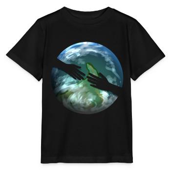 Deux mains tendues devant Earth Globe pour - T-shirt bio MINI CREATOR Stanley/Stella Enfant - noir - Devant - Mikhail (115cm)