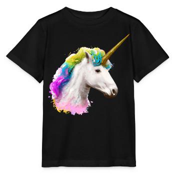 Farbenfrohes Einhorn - Stanley/Stella Kinder T-Shirt MINI CREATOR  - Schwarz - Vorne - Mikhail (115cm)