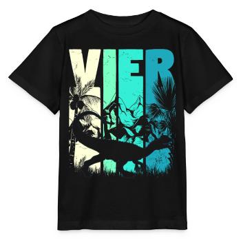 Dilophosaurus 4 Jahre Alt Junge 4. Geburtstag - Stanley/Stella Kinder T-Shirt MINI CREATOR  - Schwarz - Vorne - Mikhail (115cm)