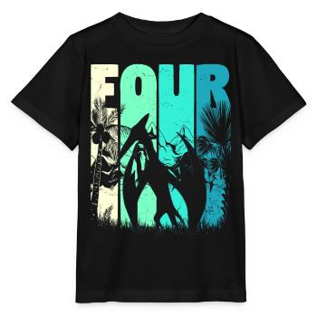 Pterodactyl 4 Years Old Boy 4th Birthday Retro - Stanley/Stella MINI CREATOR Kids’ T-Shirt - black - Front - Mikhail (115cm)