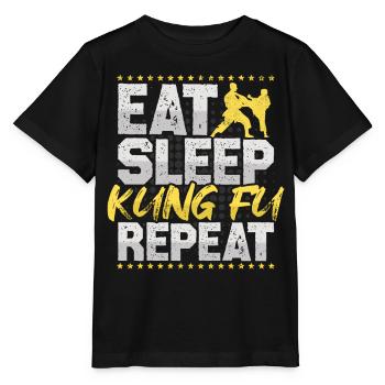 Kung Fu Eat Sleep Repeat Kampfkunst Kampfsport - Stanley/Stella Kinder T-Shirt MINI CREATOR  - Schwarz - Vorne - Mikhail (115cm)