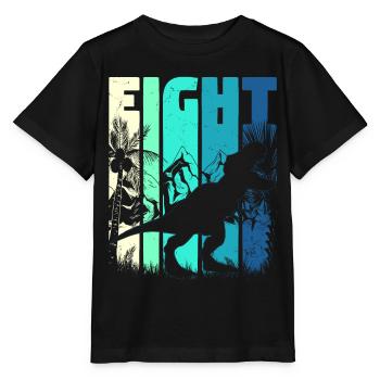 Tyrannosaurus Rex 8 ans garçon 8ème anniversaire - T-shirt bio MINI CREATOR Stanley/Stella Enfant - noir - Devant - Mikhail (115cm)