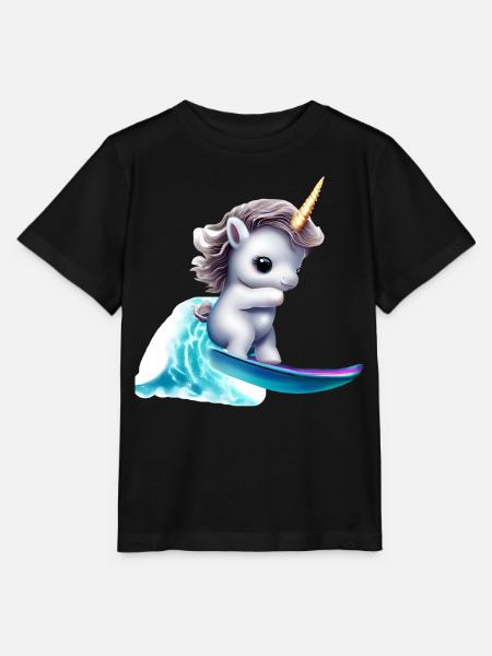 Einhorn auf Surfbrett - Stanley/Stella Kinder T-Shirt MINI CREATOR - Schwarz