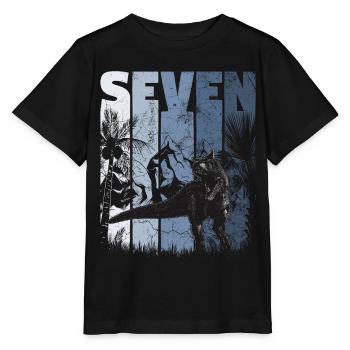 Carnotaurus 7 ans Dino 7ème anniversaire - T-shirt bio MINI CREATOR Stanley/Stella Enfant - noir - Devant - Mikhail (115cm)