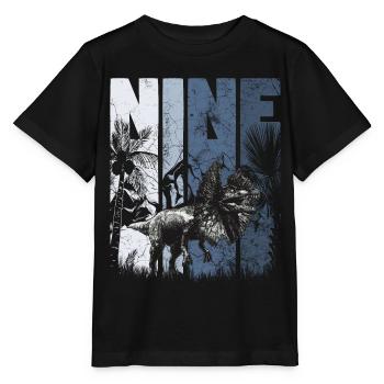 Dilophosaurus 9 ans Dino 9ème anniversaire - T-shirt bio MINI CREATOR Stanley/Stella Enfant - noir - Devant - Mikhail (115cm)