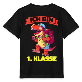 Ich Bin 1. Klasse Einschulung Dino Dinosaurier - Stanley/Stella Kinder T-Shirt MINI CREATOR  - Schwarz - Vorne - Mikhail (115cm)