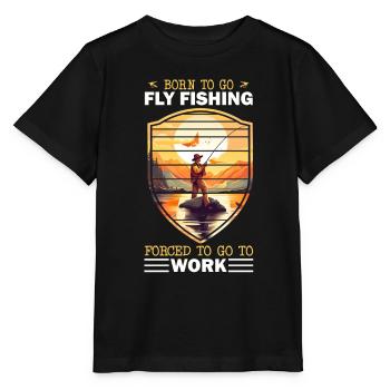 Forced to Work: Retro Fly Fishing at Mountain Lake - Stanley/Stella Kinder T-Shirt MINI CREATOR  - Schwarz - Vorne - Mikhail (115cm)