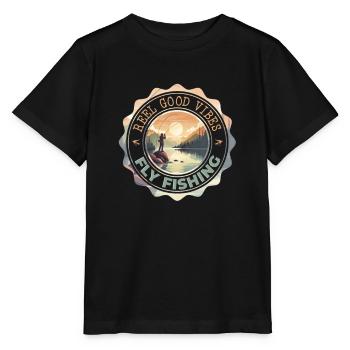 Fly Fishing Reel Good Vibes - Sun Rising on - Stanley/Stella Kinder T-Shirt MINI CREATOR  - Schwarz - Vorne - Mikhail (115cm)