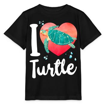 Sea Turtle Tortoise Heart I Love - Stanley/Stella Kinder T-Shirt MINI CREATOR  - Schwarz - Vorne - Mikhail (115cm)