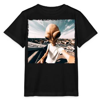 Alien Rooftop Selfie - Stanley/Stella Kinder T-Shirt MINI CREATOR  - Schwarz - Vorne - Mikhail (115cm)