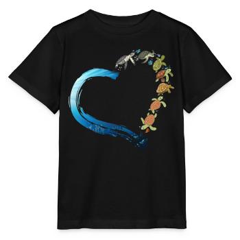 Sea Turtle Tortoise Heart - Stanley/Stella Kinder T-Shirt MINI CREATOR  - Schwarz - Vorne - Mikhail (115cm)