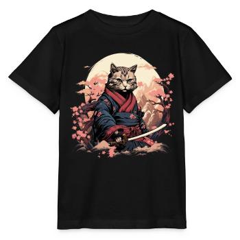 Ninja Cat Samurai Artwork - Stanley/Stella MINI CREATOR Kids’ T-Shirt - black - Front - Mikhail (115cm)