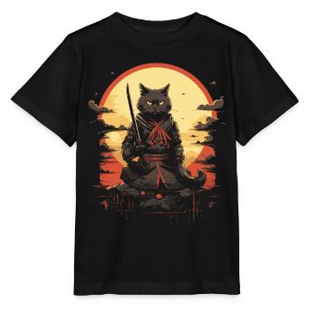 Japanese Cat Warrior - Stanley/Stella MINI CREATOR Kids’ T-Shirt - black - Front - Mikhail (115cm)