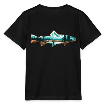 Retro Trout Angler Creations Trout Outline - Stanley/Stella MINI CREATOR Kids’ T-Shirt - black - Front - Mikhail (115cm)
