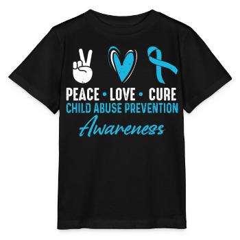 Peace Love Cure Child Abuse Prevention Awareness - Stanley/Stella Kinder T-Shirt MINI CREATOR  - Schwarz - Vorne - Mikhail (115cm)
