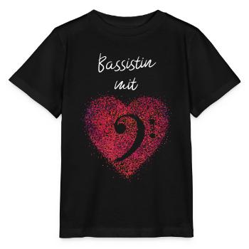 Bassistin mit Herz Bass Kontrabass Orchester - Stanley/Stella Kinder T-Shirt MINI CREATOR  - Schwarz - Vorne - Mikhail (115cm)
