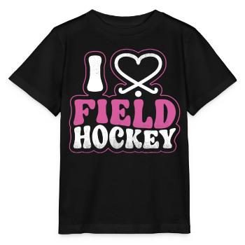 Field Hockey Heart I Love Field - Stanley/Stella Kinder T-Shirt MINI CREATOR  - Schwarz - Vorne - Mikhail (115cm)