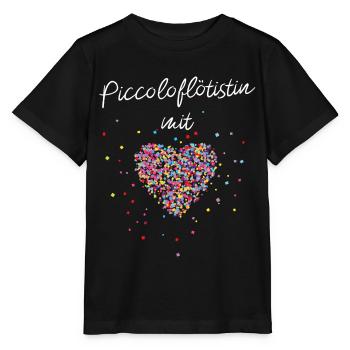 Piccoloflötistin mit Herz Flötistin Musiklehrerin - Stanley/Stella Kinder T-Shirt MINI CREATOR  - Schwarz - Vorne - Mikhail (115cm)