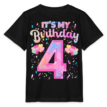 My 4th Birthday 4 Years Girl Gift Four - Stanley/Stella MINI CREATOR Kids’ T-Shirt - black - Front - Mikhail (115cm)