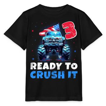 Monster Truck 3 Year Old Boy 3rd Birthday America - Stanley/Stella MINI CREATOR Kids’ T-Shirt - black - Front - Mikhail (115cm)
