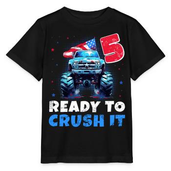 Monster Truck 5 Year Old Boy 5th Birthday America - Stanley/Stella MINI CREATOR Kids’ T-Shirt - black - Front - Mikhail (115cm)