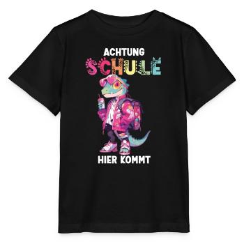 Dino Name Personalisierbar Einschulung Schule - Stanley/Stella Kinder T-Shirt MINI CREATOR  - Schwarz - Vorne - Mikhail (115cm)