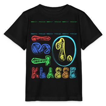 1. Klasse Name Personalisierbar Einschulung Schule - Stanley/Stella Kinder T-Shirt MINI CREATOR  - Schwarz - Vorne - Mikhail (115cm)