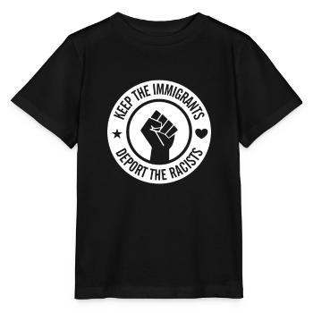 Slogans contre la droite - Stop au racisme - T-shirt bio MINI CREATOR Stanley/Stella Enfant - noir - Devant - Mikhail (115cm)