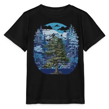 arbre, forêt, nature, nature sauvage, arbre à feuilles caduques, sapin, pin - T-shirt bio MINI CREATOR Stanley/Stella Enfant - noir - Devant - Mikhail (115cm)