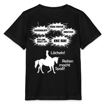 Reiten macht Spaß! Reitlehrer Kommandos - Stanley/Stella Kinder T-Shirt MINI CREATOR  - Schwarz - Vorne - Mikhail (115cm)