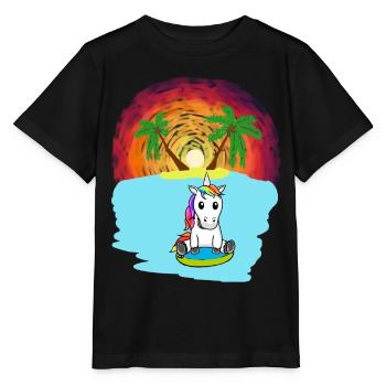 Unicorn South Seas Vacation Ocean Island Distress Sea Lake - Stanley/Stella MINI CREATOR Kids’ T-Shirt - black - Front - Mikhail (115cm)