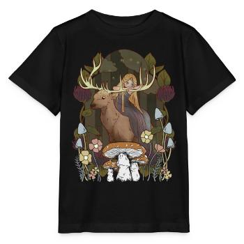 Conte de fées Conte de fées Personnage Fille Forêt Nature Cerf - T-shirt bio MINI CREATOR Stanley/Stella Enfant - noir - Devant - Mikhail (115cm)