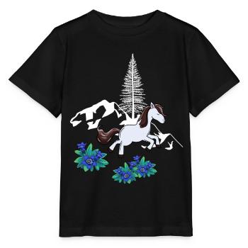 Pferd Natur Gebirge Wildpferd Pony - Stanley/Stella Kinder T-Shirt MINI CREATOR  - Schwarz - Vorne - Mikhail (115cm)